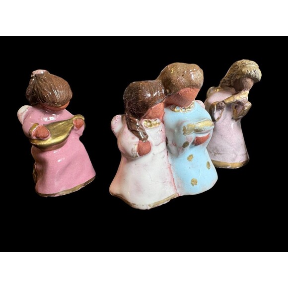 Vintage Pottery Figurine Folk Art,angels Musical Figurines 2” Lot - Picture 2 of 10